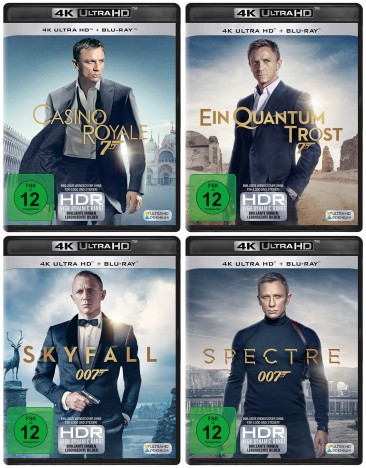 Daniel Craig - James Bond 007 Set - 4K Ultra HD Blu-ray + Blu-ray / Casino Royale + Ein Quantum Trost + Skyfall + Spectre (4K Ultra HD)